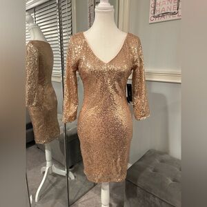 Lulus Rose Gold Sequin Dress Long Sleeve Mini Dress Size Small NWT